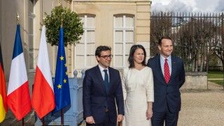 Ministrowie Spraw Zagranicznych Francji, Niemiec i Polski podczas spotkania 12 lutego 2024 r.