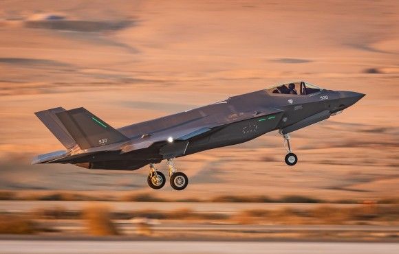 Samolot F-35I Adir należący do 116 Eskadry "Lwy Południa" Sił Powietrznych Izraela.