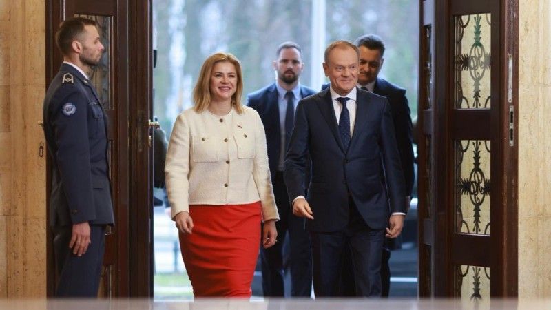 Premier Donald Tusk i premierka Łotwy Evika Silina podczas spotkania w Warszawie 29.02.2024