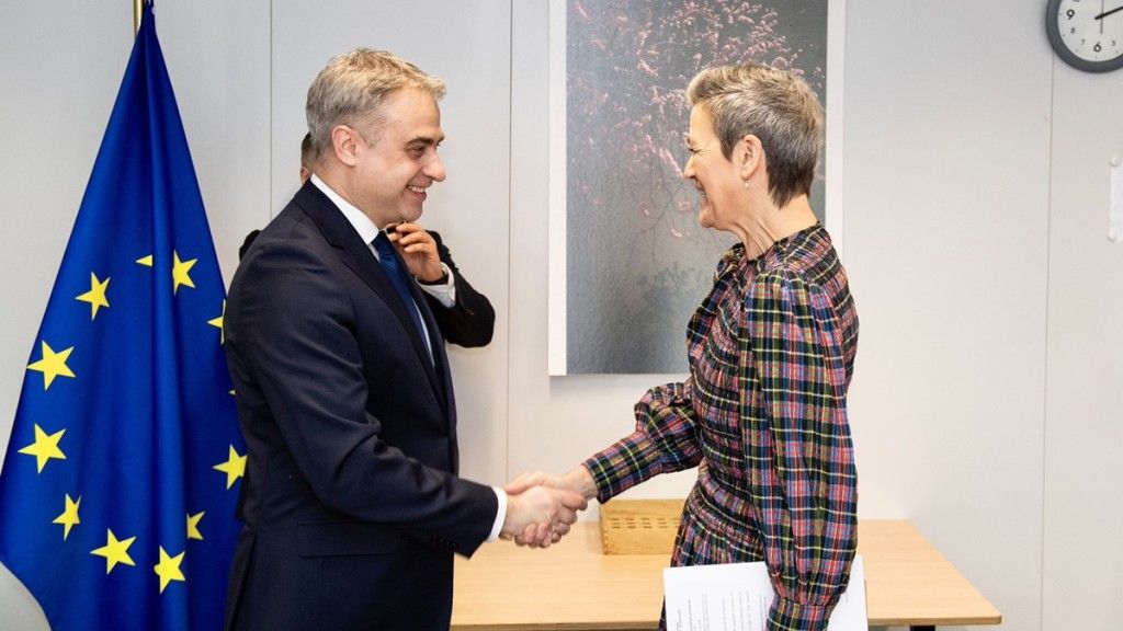Wicepremier Krzysztof Gawkowski w czasie spotkania z Margrethe Vestager
