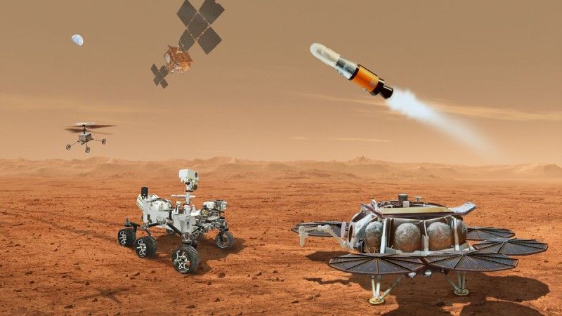 Wizualizacja technologii na Marsie w ramach programu Mars Sample Return.