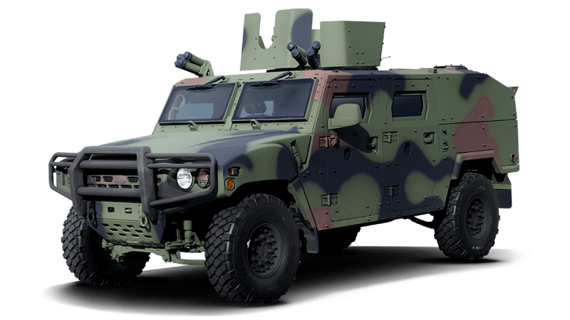Samochód terenowy Kia Light Tactical Vehicle (KLTV) w wariancie z obrotnicą.