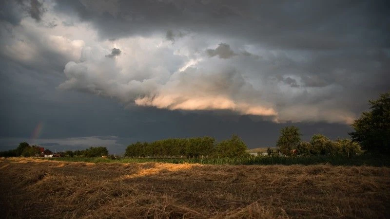 ciemne, burzowe niebo nad polem