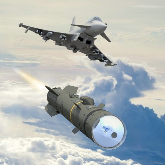 Wizualizacja wystrzelenia pocisku kierowanego Brimstone 3 przez myśliwiec Eurofighter Typhoon.