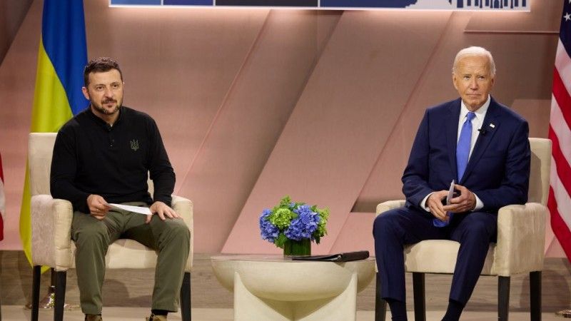Wolodymyr Zelenski i Joe Biden podczas Szczytu NATO w Waszyngtonie, Lipiec 2024 r.