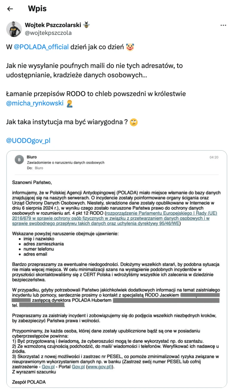 Wyciekło wszystko. Cyberatak na PAA (POLADA). 2 POLADA wyciek danych