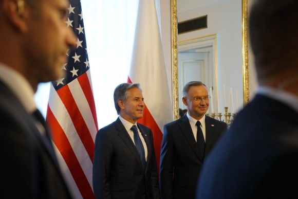 Prezydent RP Andrzej Duda i sekretarz stanu USA Antony Blinken.
