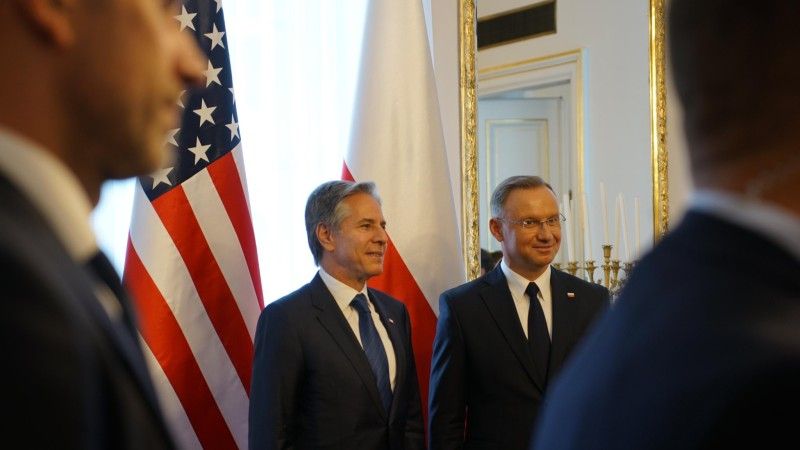 Prezydent RP Andrzej Duda i sekretarz stanu USA Antony Blinken.