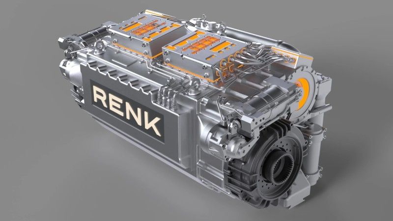 Przekładnia hydrokinetyczna RENK ATREX ze zintegrowanym modułem napędu elektrycznego.
