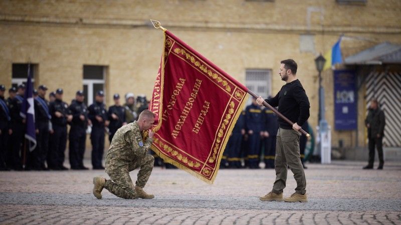 Zełenski Ukraina święto Dnia Obrońców i Obrończyń Ukrainy medale sztandar