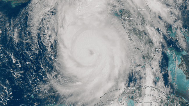 Satelita Sentinel-3 z europejskiego programu Copernicus uchwycił zbliżający się huragan Helene. Zdjęcie wykonane 26 września 2024 r.