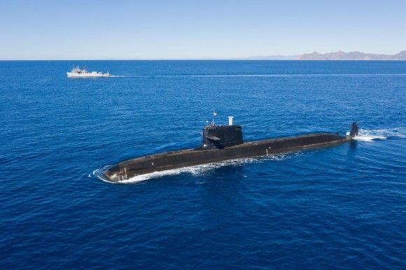 Okręt podwodny „Isaac Peral” projektu S-80 Plus na próbach morskich u wybrzeży Kartageny.