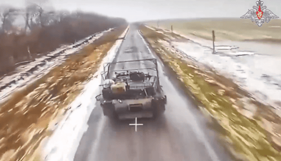 Abrams w obiektywie rosyjskiego drona FPV