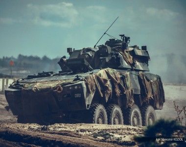 Moździerz samobieżny M120K Rak na poligonie podczas ćwiczeń Anakonda-23.
