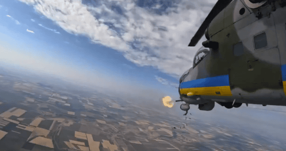 Mi-24 zwalcza rosyjskiego Szahida