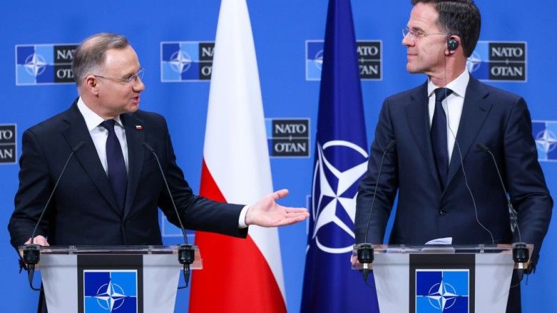 Spotkanie Prezydenta RP Andrzeja Dudy z Sekretarzem Generalnym NATO Markiem Rutte w Kwaterze Głównej Sojuszu Północnoatlantyckiego w Brukseli, 6 marca 2025 r.