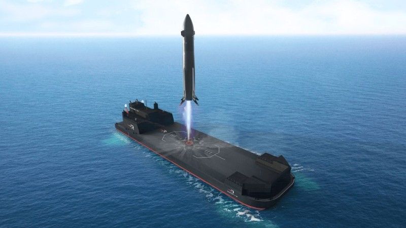 Wizualizacja rakiety Neutron lądującej na morskiej barce o nazwie „Return on Investment”.