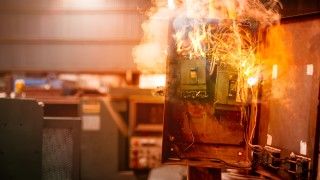 Paląca się skrzynka z bezpiecznikami