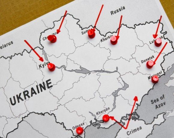 Mapa przedstawiająca miejsca konfliktu na Ukrainie.