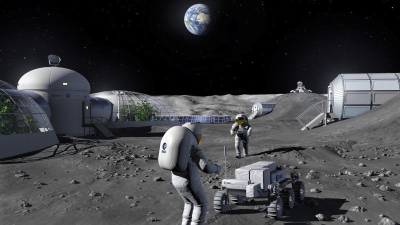 Wizualizacja bazy na Księżycu stworzona przez Europejską Agencję Kosmiczną.