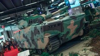 System wieżowy MSSW-120 na podwoziu bojowego wozu piechoty Borsuk zaprezentowany na MSPO 2024.