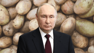 Smutny Władimir Putin na tle kartofli.