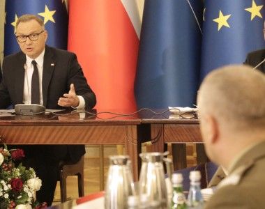 Posiedzenie RBN przed szczytem NATO w Hadze. Prezydent Andrzej Duda, szef BBN Dariusz Łukowski