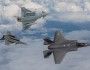 Brytyjski Eurofighter Typhoon, francuski Dassault Rafale i amerykański Lockheed Martin F-35 we wspólnym przelocie nad Francją.