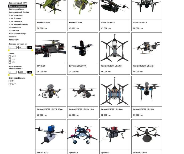 Szesnaście z dwudziestu trzech ukraińskich dronów światłowodowych do kupienia na platformie Brave 1 Market