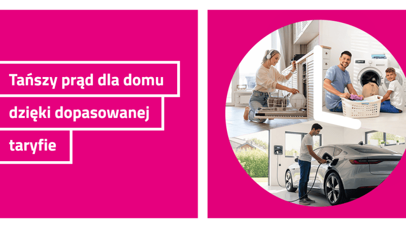 Grafika z napisem: tańszy prąd dla domu dzięki dopasowanej taryfie