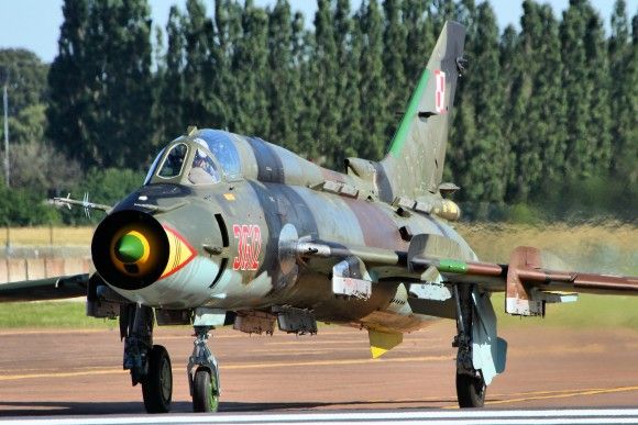 Polski Suchoj Su-22M4 na pokazach lotniczych Royal International Air Tattoo 2014 w bazie lotniczej Fairford w Wielkiej Brytanii.