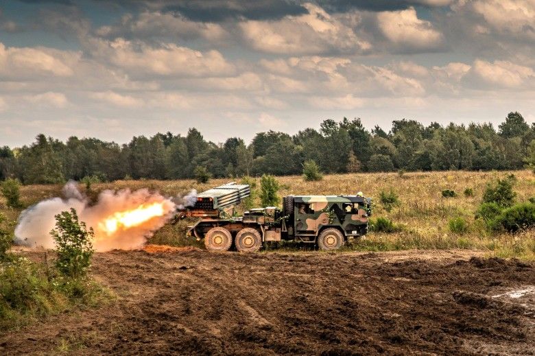 Wieloprowadnicowa wyrzutnia rakietowa WR-40 Langusta należąca do 21. Brygady Strzelców Podhalańskich podczas ćwiczeń Żelazna Brama 25.