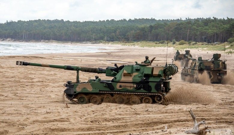Armatohaubice Krab oraz K9A1 podczas ćwiczeń Jesienny Ogień-25.