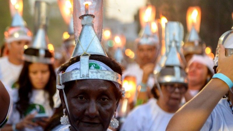 Belém, 2025 – Aktywiści podczas marszu „Porongaço” ludów leśnych.