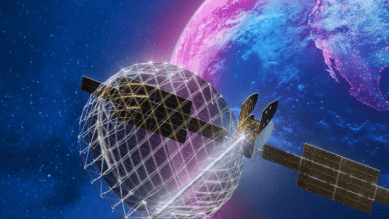 Wizualizacja satelity ViaSat-3 na orbicie okołoziemskiej.