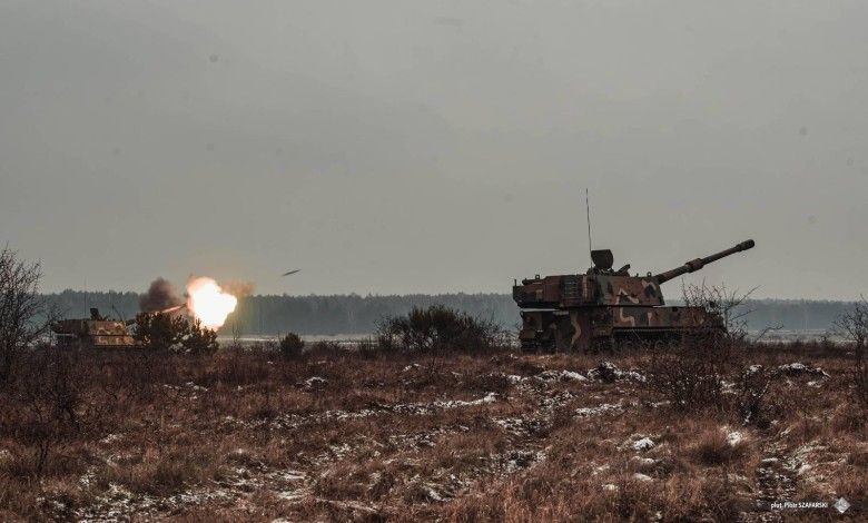 Armatohaubice K9A1 należące do 1. Mazurskiej Brygady Artylerii podczas ćwiczeń MARS-25.
