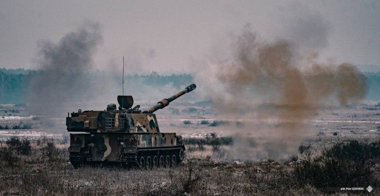 Armatohaubica K9A1 należąca do 1. Mazurskiej Brygady Artylerii podczas ćwiczeń MARS-25.