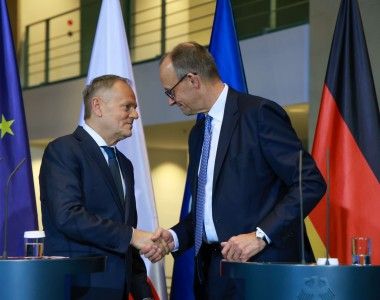Premier Donald Tusk i kanclerz Friedrich Merz w Berlinie.