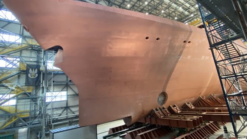 Kadłub przyszłej fregaty ORP Wicher.