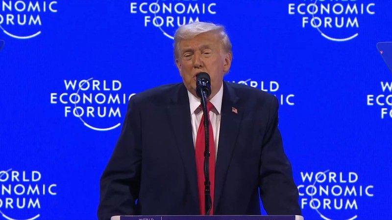 Donald Trump w czasie przemówienia na Światowym Forum Ekonomicznym w Davos w 2026 r.