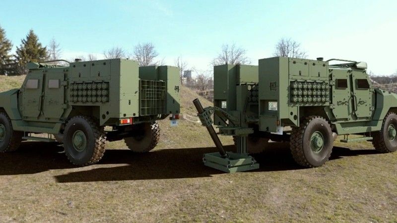 Opancerzone pojazdy taktyczne Patriot II w odmianie samobieżnego moździerza.