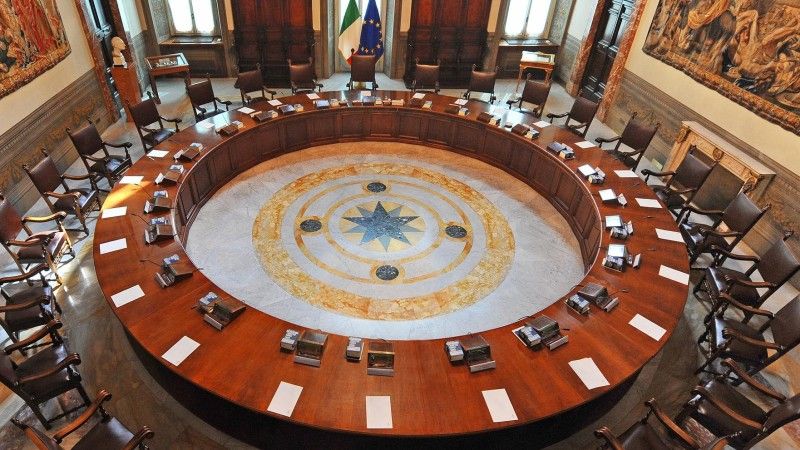 Sala spotkań włoskiej Rady Ministrów w Pałacu Chigich.