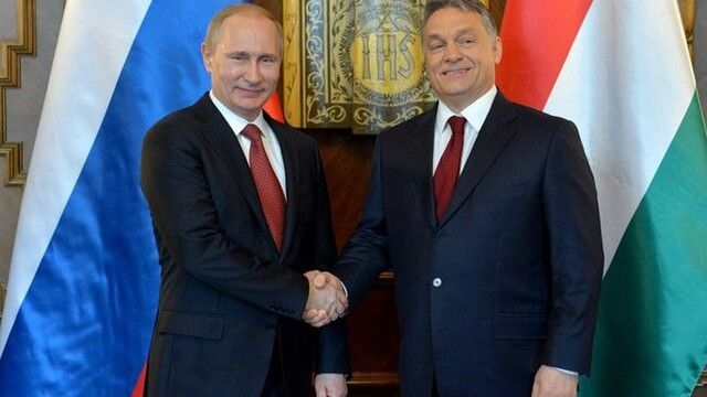 Vladimir Putin with PM Viktor Orbán on a visit to Hungary in February 2015