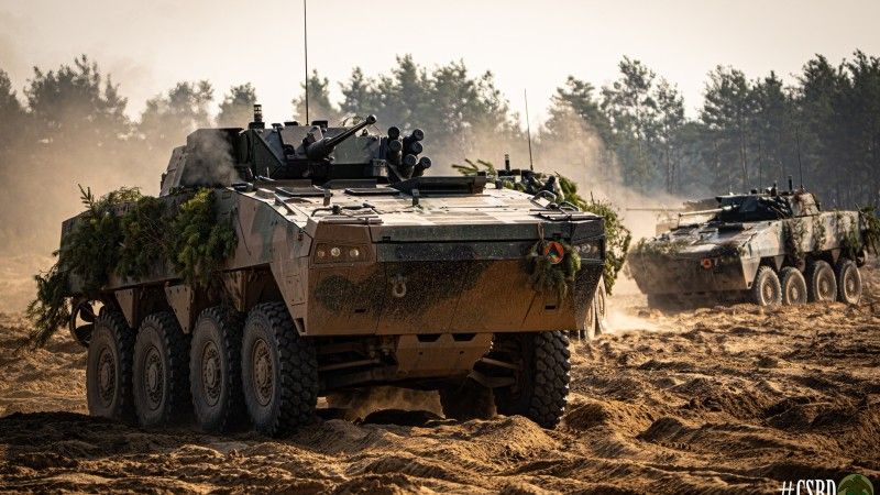 KTO Rosomak należące do 12. Brygady Zmechanizowanej podczas ćwiczeń Celny Ryś-26.