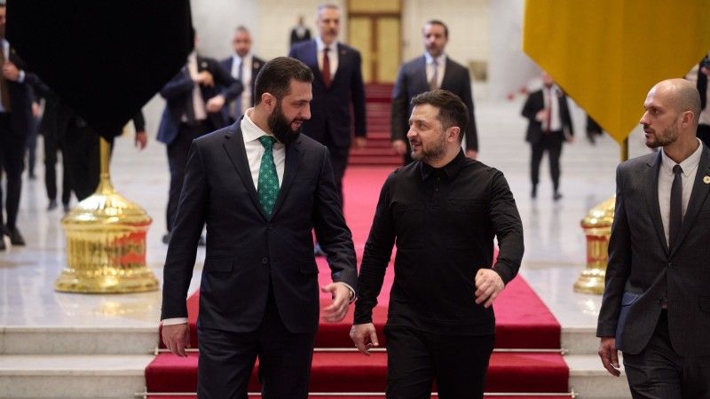 Volodymyr Zelensky during talks in Damascus with Syrian and Turkish officials