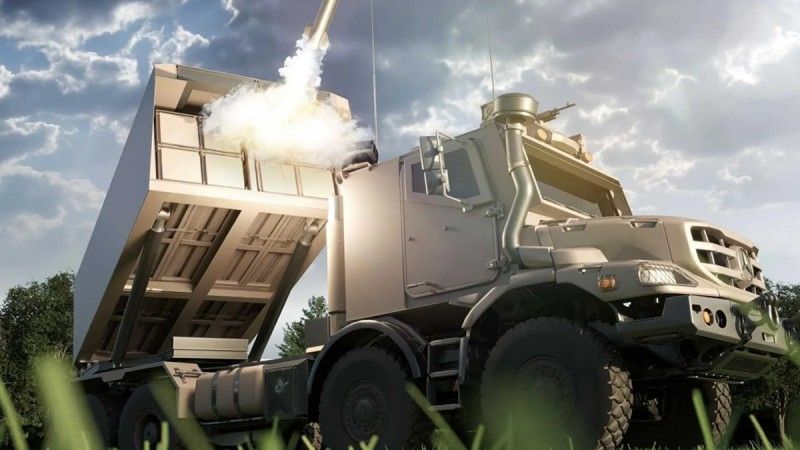 Wizualizacja wieloprowadnicowej wyrzutni rakiet FLP-T proponowanej Siłom Zbrojnym Francji przez konsorcjum ArianeGroup-Thales. Moduł uzbrojenia osadzono na podwoziu Mercedes-Benz Zetros z napędem 8x8.