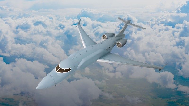Najnowsza wizualizacja samolotu wczesnego ostrzegania L3Harris AERIS X, który bazuje na kanadyjskim odrzutowcu dyspozycyjnym Bombardier Global 6500.