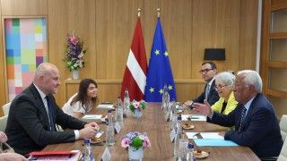 Prime Minister of Latvia Andris Kulbergs meeting with President of the European Council António Costa in Brussels on June 18, 2026.