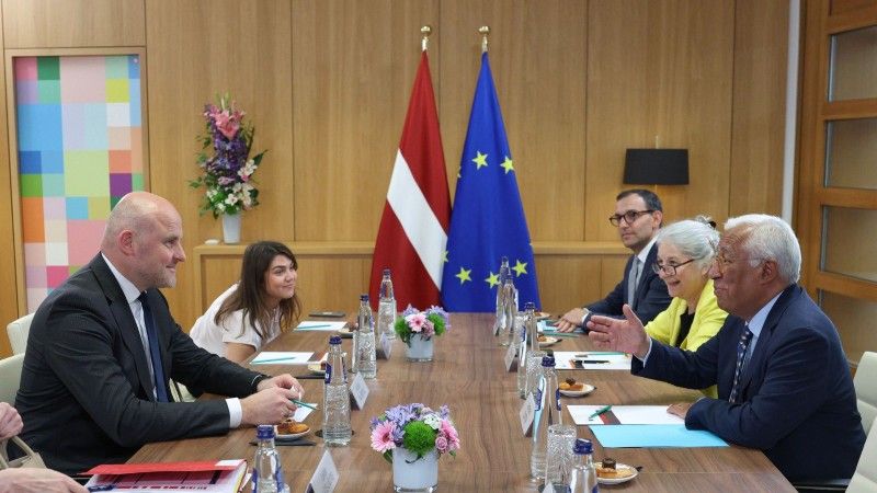 Prime Minister of Latvia Andris Kulbergs meeting with President of the European Council António Costa in Brussels on June 18, 2026.