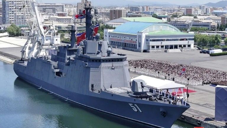 Commissioning ceremony of the new destroyer Choe Hyon at Nampo port